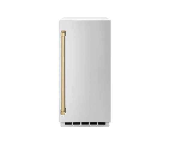ZLINE Autograph Edition 15 in. Touchstone Gourmet Ice Maker with Drain Pump and Solid Stainless Steel Door with Champagne Bronze Handle (IGMDZ-ST-15-CB)
