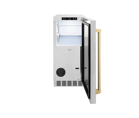 ZLINE Autograph Edition 15 in. Touchstone Gourmet Ice Maker with Drain Pump and Solid Stainless Steel Door with Champagne Bronze Handle (IGMDZ-ST-15-CB)